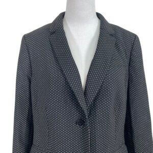 Talbots Womens Wool Blend Polka Dot Two Buttons Blazer Jacket Sz 14 Black/White